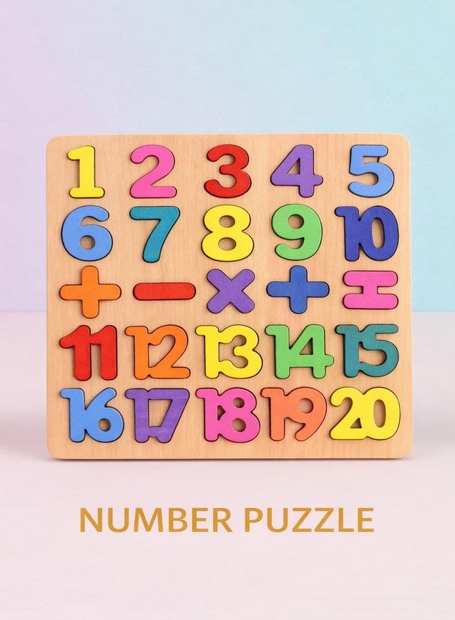 Aze Enterprises Wooden Number Puzzle 1-20 with Math Signs, Early Learning Educational Board, Pack of 1 - Image 5